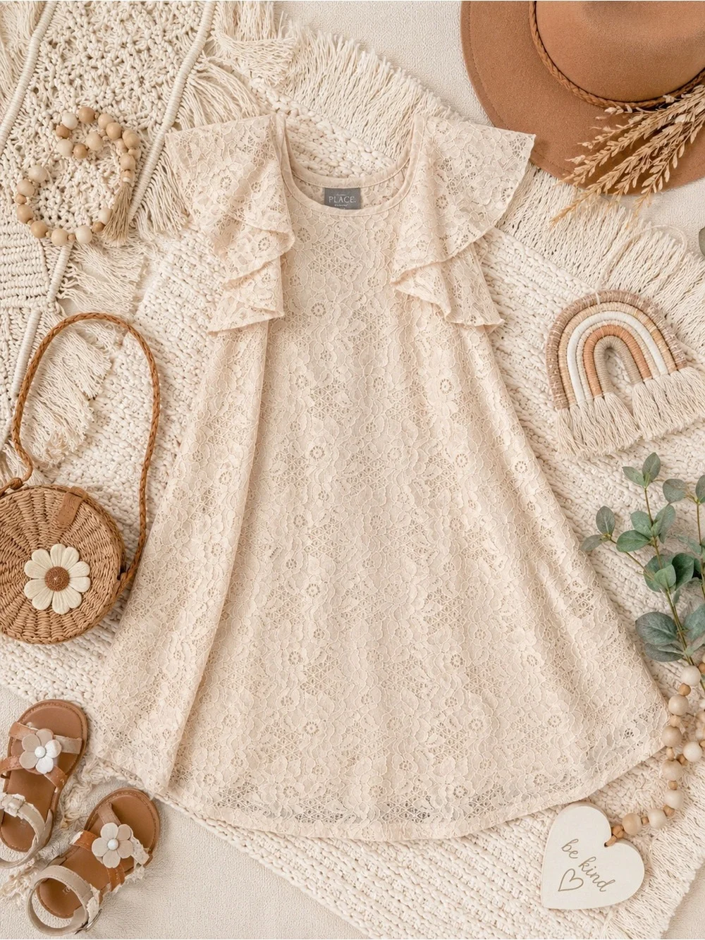 The Children's Place Cream Lace Ruffle Dress
